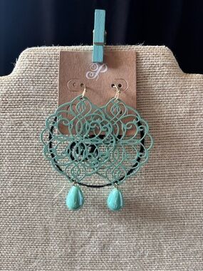 Plunder Teardrop Filigree Earrings in Mint